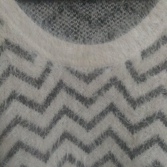 Chevron Fuzzy Knit Sweater Dress by Love & Blind Gray & White Longline Pullover - Picture 3 of 8